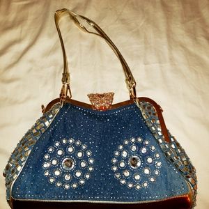 Denim Blue Knit Shoulder Purse